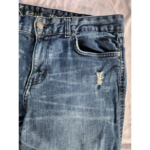 Calvin Klein Pencil Skinny Jeans Blue Denim Size 12 31" Distressed Y2K Med Wash - Picture 10 of 12